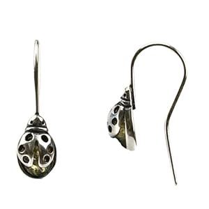 Green Amber Ladybug Earrings