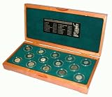 A SUPERB COLLECTION OF 14 GENUINE, SILVER ROMAN COINS. EACH COIN BEARS THE PORTRAIT OF A DIFFERENT EMPEROR FROM THE 1ST, 2ND OR 3RD CENTURIES AD. INDIVIDUAL COINS ARE PROTECTED IN AN ARCHIVAL CAPSULE AND BEAUTIFULLY DISPLAYED IN A DELUXE, CUSTOM-MADE HARDWOOD CASE. THE CASE FEATURES A RICH, FOREST-GREEN VELOUR INTERIOR AND A PLAQUE INSCRIBED WITH A LIST OF THE 14 EMPERORS.