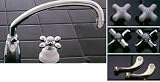 Brass and Porcelain Kitchen Faucet - Deco Cross Handles - Lacquered Brass