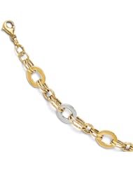 Leslies 14k Two-tone Polished and Textured Fancy Link Bracelet Length 7.5"