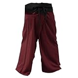 2 TONE Thai Fisherman Pants Yoga Trousers FREE SIZE Plus Size Cotton Burgundy and Charcoal