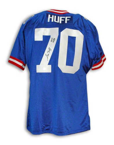 Sam Huff Autographed New York Giants Blue Throwback Jersey Inscribed 