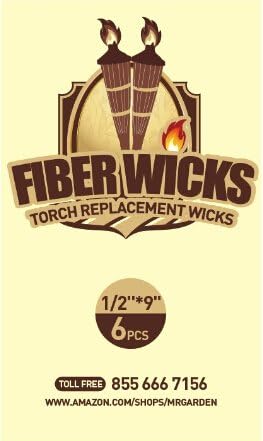 FiberWicks, 1/2"*9", 6pcs, High Quality Replacement Fiberglass Torch Wick