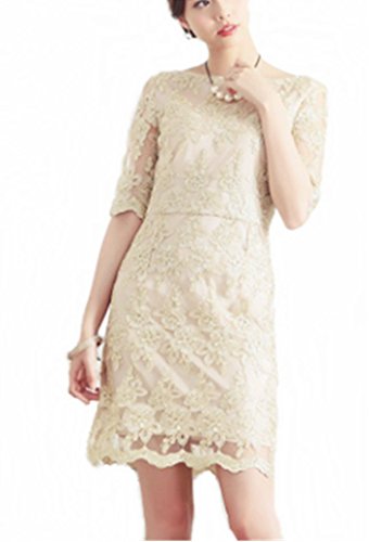 Shop XJ 結婚式 ワンピース ドレス お呼ばれ パーティ 二次会 半袖 刺繍
