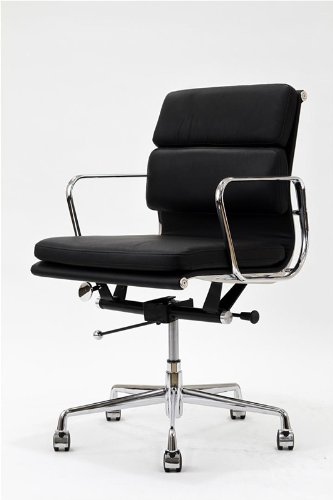 Domino Mid-back Office Chair in Black Leather and Aluminum Base