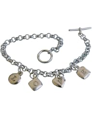 Mini Sterling Silver Diamond Initial Charm Letter P Hand Stamped Pendant Charm Bracelet
