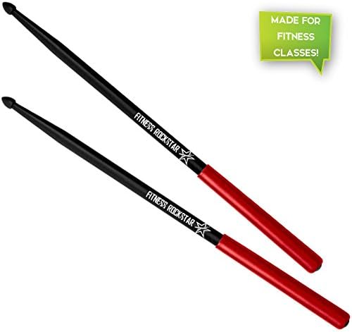 FITNESS ROCKSTAR Drumsticks for Fitness Class, Workouts and Exercising * Includes Anti Slip Handle Grips * 1 Pair (Black)