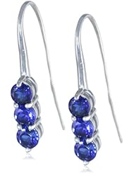 Sterling Silver Three Stone Fixed Created Fish Hook Earrings