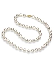 14k Yellow Gold 6-6.5mm White Akoya Pearl High Luster 18" Necklace.