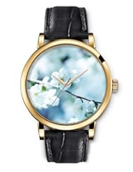 SPRAWL Aanalog Fashion Series Gold Ladies Watches of Genuine Black Leather Strap,Unique Wrist Watch for Women Girls Designed with Flowers on the branches