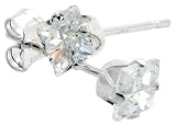 Sterling Silver 4 mm (0.40 Carat Size each) Square Invisible Cut Cubic Zirconia Stud Earrings