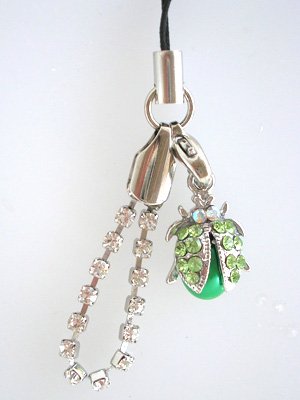 Green Ladybug Cell Phone Charm Strap