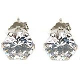 14K White Gold CZ Earrings 7mm Stud Post Ear Jewelry