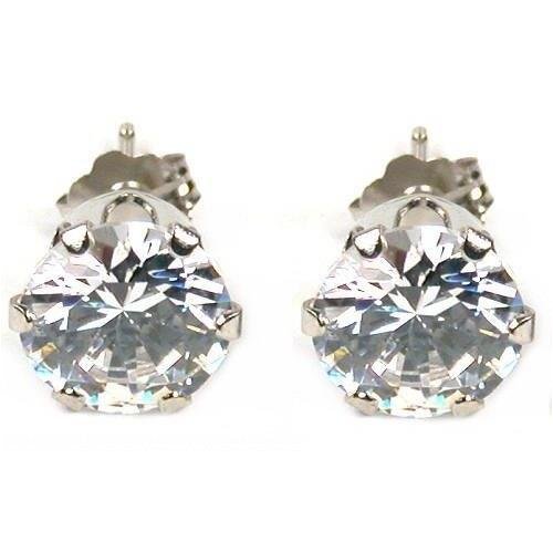 14K White Gold CZ Earrings 7mm Stud Post Ear Jewelry