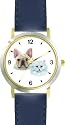 French Bulldog & White Persian Cat JP Dog - WATCHBUDDY&reg; DELUXE TWO-TONE THEME WATCH - Arabic Numbers - Blue Leather Strap-Children's Size-Small ( Boy's Size & Girl's Size )