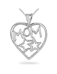 Diamond Heart and Start MOM Pendant in .925 Sterling Silver