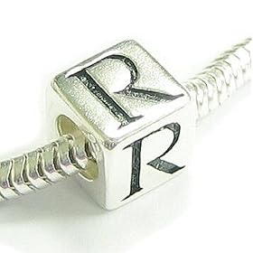 Sterling Silver Dice Cube Letter ''R'' Bead Charm For Pandora Troll Biagi Chamilia European Jewelry