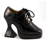 4-1/2 Inch Sexy Black Oxford Shoe 5 Eyelet Cone Heel Platform Shoe Witch Shoe Patent