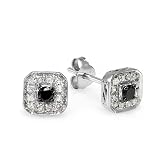 Sterling Silver Ladies Round Black and White Diamond Stud Earrings (0.40 cttw, G-H color, SI-I quality)