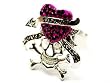 Skull with Fuschia Crystal Studs - Skull Heart Ring