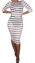 Sexy Mesh Lace Cotton/Polyester/Spandex Elbow Length Sleeves Party Dress/Midi Dress 