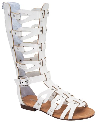 Link Atta 07K Little Girls Strappy Gladiator Comfort Flat Sandals White