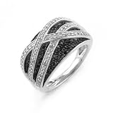 Sterling Silver Black & White Diamond Ring - Size 7