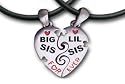 Big Sis & Lil Sis Heart Pendant Necklaces with chains. Pewter (2) piece set with PVC ropes are a great gift idea for an older big sister or a younger little sister! (Broken Heart Friendship jewelry design - Sister jewelry / sister gifts)