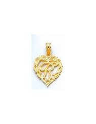 14k Gold Necklace Charm Pendant, Letter R Script Initial In Heart