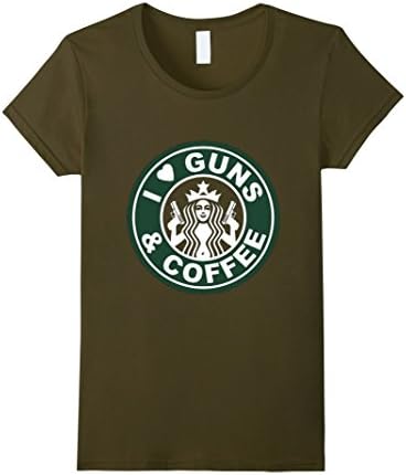 Women's I Love Guns and Coffee Shirt XL Olive