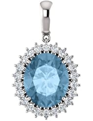18K White Gold 12.00x10.00mm Oval Cut Sky Blue Topaz and Diamond Pendant -- LIFETIME WARRANTY