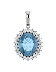 10K White Gold 12.00x10.00mm Oval Cut Sky Blue Topaz and Diamond Pendant -- LIFETIME WARRANTY