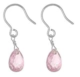 Sterling Silver Drop Earrings W/ Pink CZ Briolette