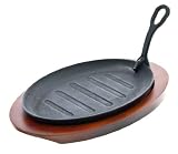 Update International CIZP-11/SET Cast Iron Fajita Platter Set with Wood Underliner and Gripper, 11-Inch