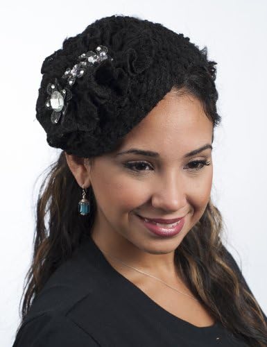 5740H - LACE FABRIC W/STONE FASCINATOR Cocktail Hat with headband - Black