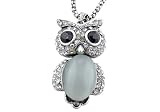 Antique Silver Tone Crystal Necklace Owl - 32