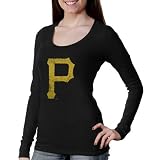 MLB Majestic Threads Pittsburgh Pirates Ladies Scoop Premium Tri-Blend Premium Long Sleeve T-Shirt - Black (Small)