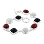 Red, White, and Black Genuine Jade 8" Sterling Silver Toggle Bracelet