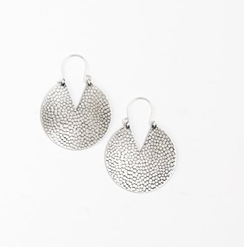 Bold silver earrings, eye-catching design of textured silver discs with cut-out V shapes for added contrast - "Iya Earrings - Small"