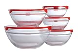 Premier Housewares Glass Storage Bowls with Red Lids, Set of 5