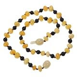 Genuine Baltic Amber and Natural Onyx Teething Necklace for Baby - Butterscotch Amber and Onyx