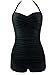 Graceful.u 50s Vintage Solid Ruched Boy-Leg One Piece Swimsuit