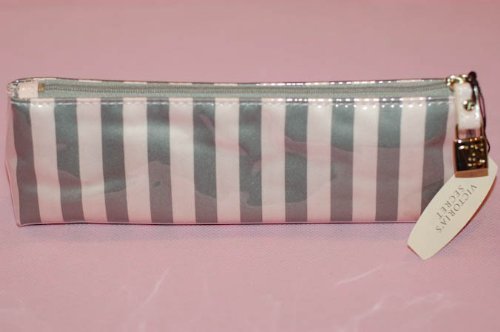 Victoria's Secret Signature Pink & Grey Stripe Cosmetic Makeup Bag Pencil Case