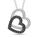 Black Rhodium Plated Silver Black and White Diamond Heart Pendant Necklace (.33 cttw, H-I Color, I2-I3 Clarity), 18"