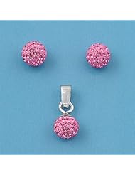 Sterling Silver Elegant Ball Design Pink Pendant and Earrings Jewelry Set with Pink CZ 7mm