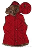 Floriane Red Quilted Faux Fur Zippered Vest