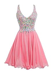 Cocktail Above the Knee Short Organza Halter Beaded Crystal Homecoming Dress/Prom Dress/Mini Dress 