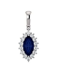 10K White Gold 10.00x5.00mm Marquise Cut Sapphire and Diamond Pendant -- LIFETIME WARRANTY