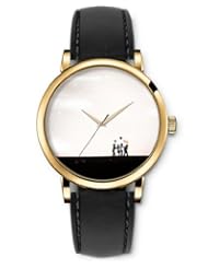 SPRAWL Aanalog Fashion Series Gold Ladies Watches of Genuine Black Leather Strap,Unique Wrist Watch for Women Girls Designed with Children playing with balloons