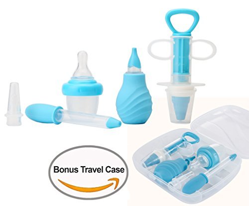 Kidsmile 6-Piece Medical Kit with Bonus Travel Case, Baby Infant Toddler BPA Free Medical Kit Medicine Dispenser, Sure-Dose Medicine Dropper / Infant Baby Essentials Kit Medicine Set - Blue